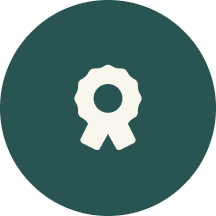 Award ribbon icon on a dark green circular background