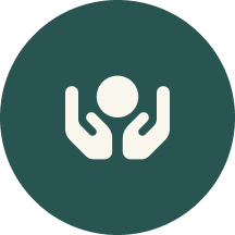 Icon of a person being held or supported by two hands, representing care or support