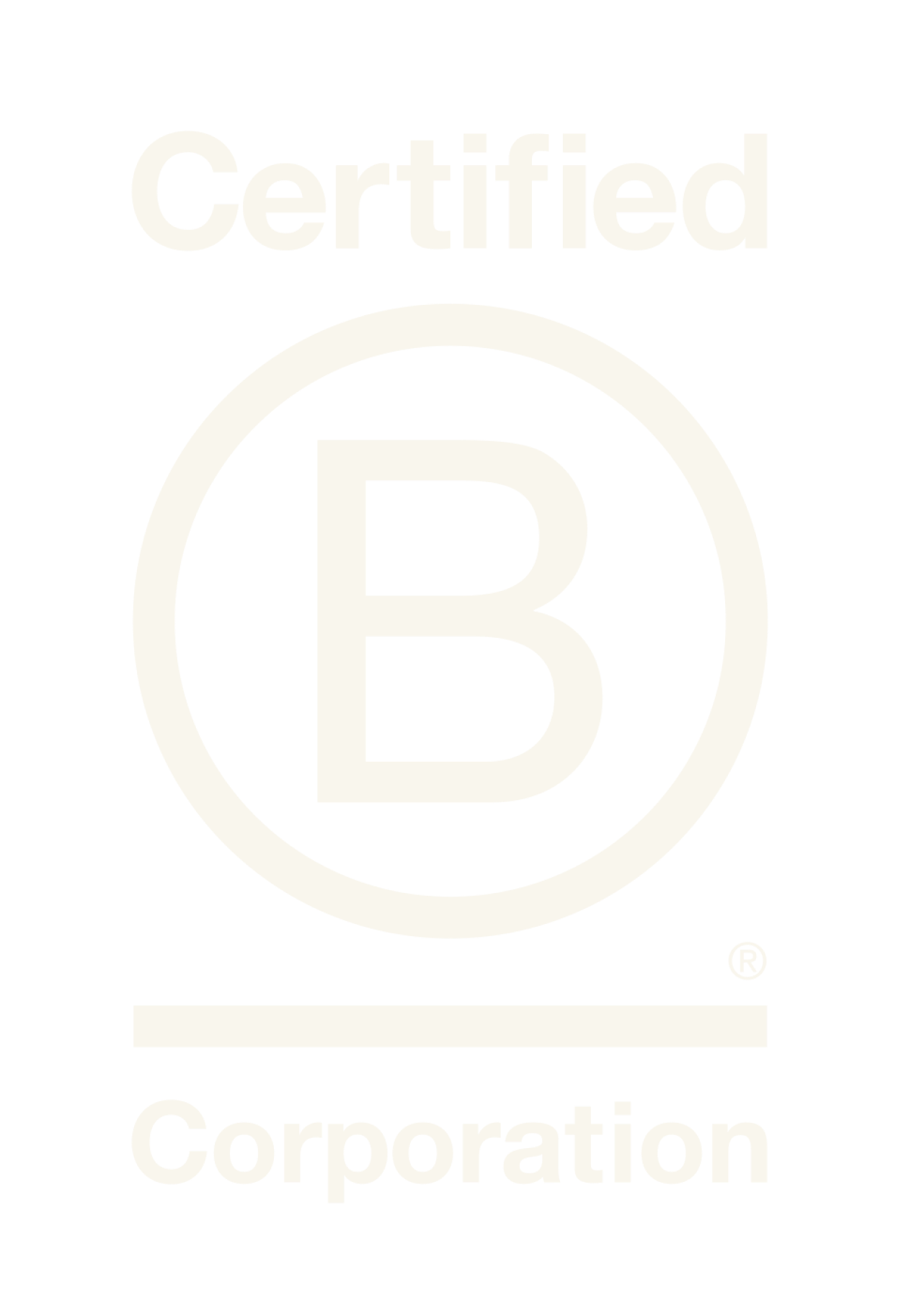 Black logo with a large white letter 'B' inside a circle. The word 'Certified' is above the circle, and 'Corporation' is below, both in white text.