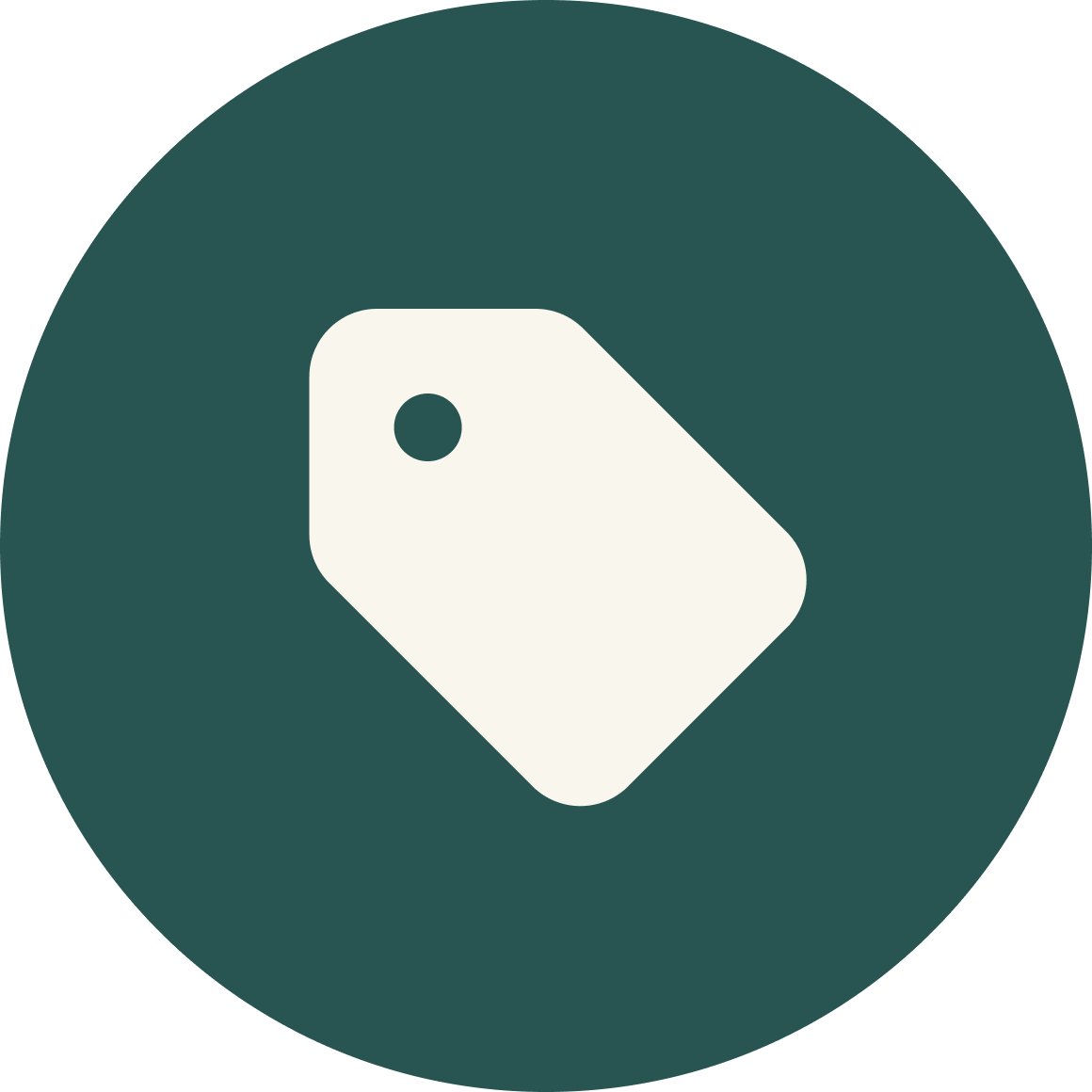 Icon of a blank price tag on a dark green circular background.