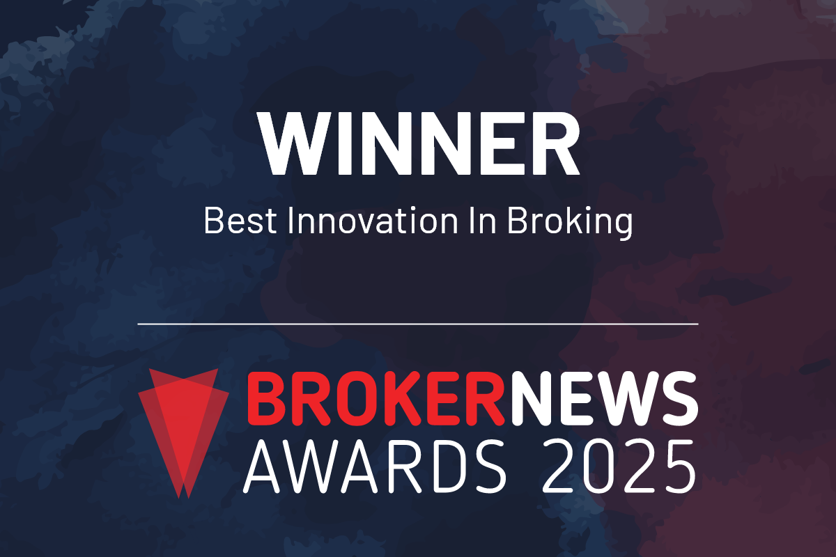 Award graphic with the text 'Winner Best Innovation in Broking' and the logo for Broker News Awards 2025.