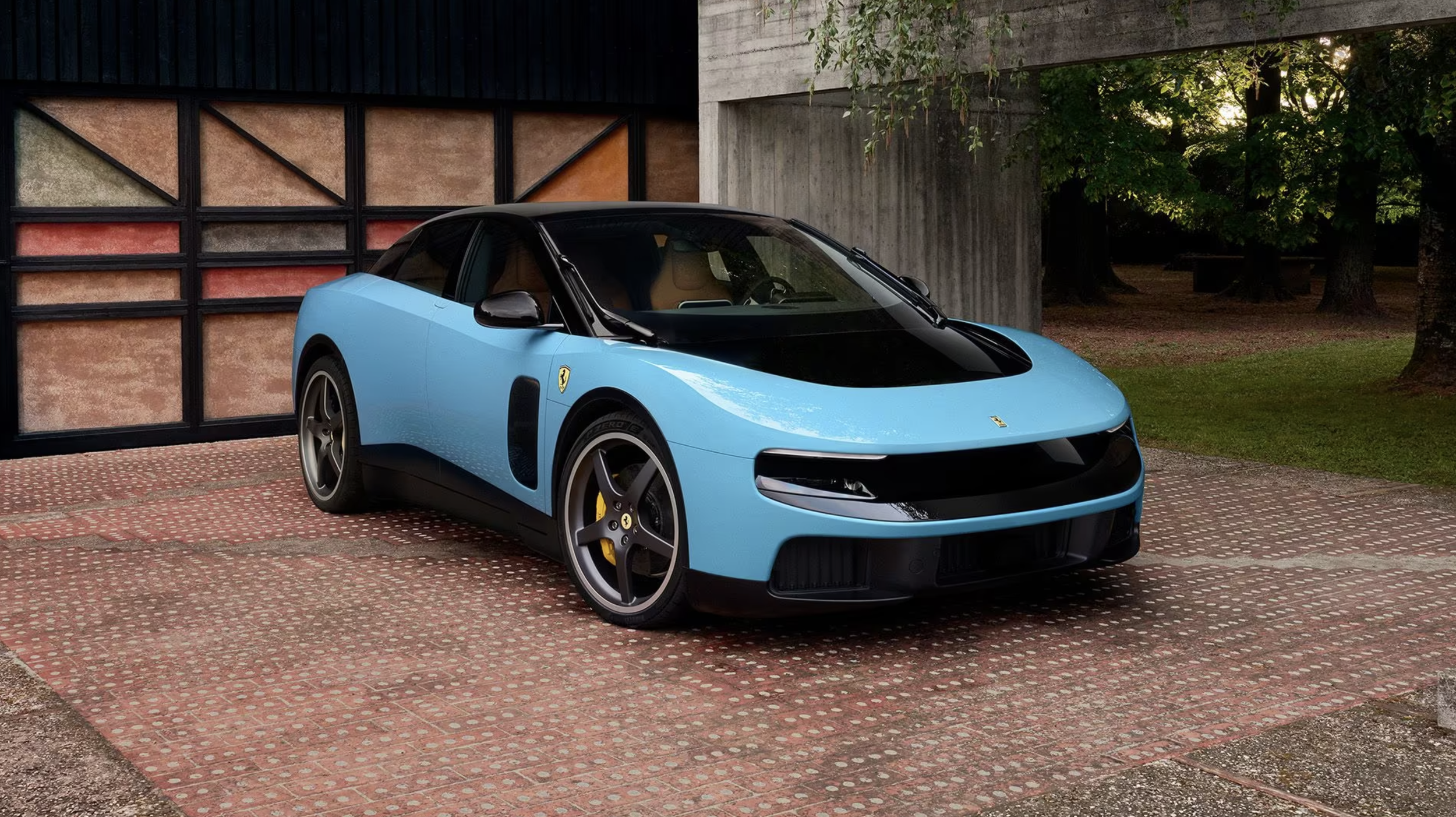 Ferrari Luce EV in electric blue - front quarter image