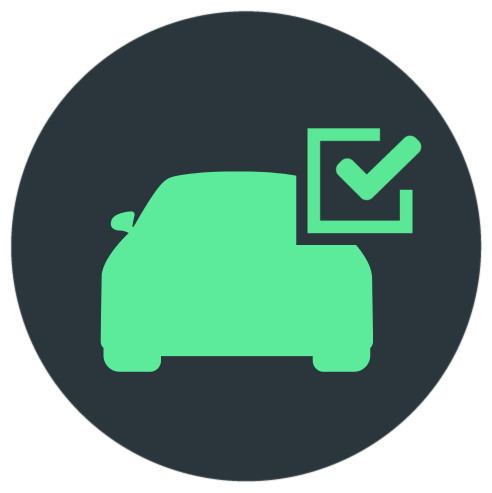 Icon of a car with a checkmark inside a square