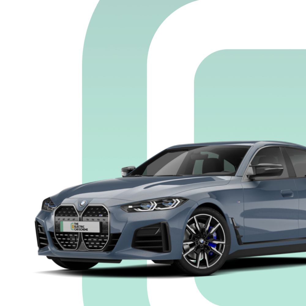 Silver BMW sedan parked against a teal background with digital distortion effects.
