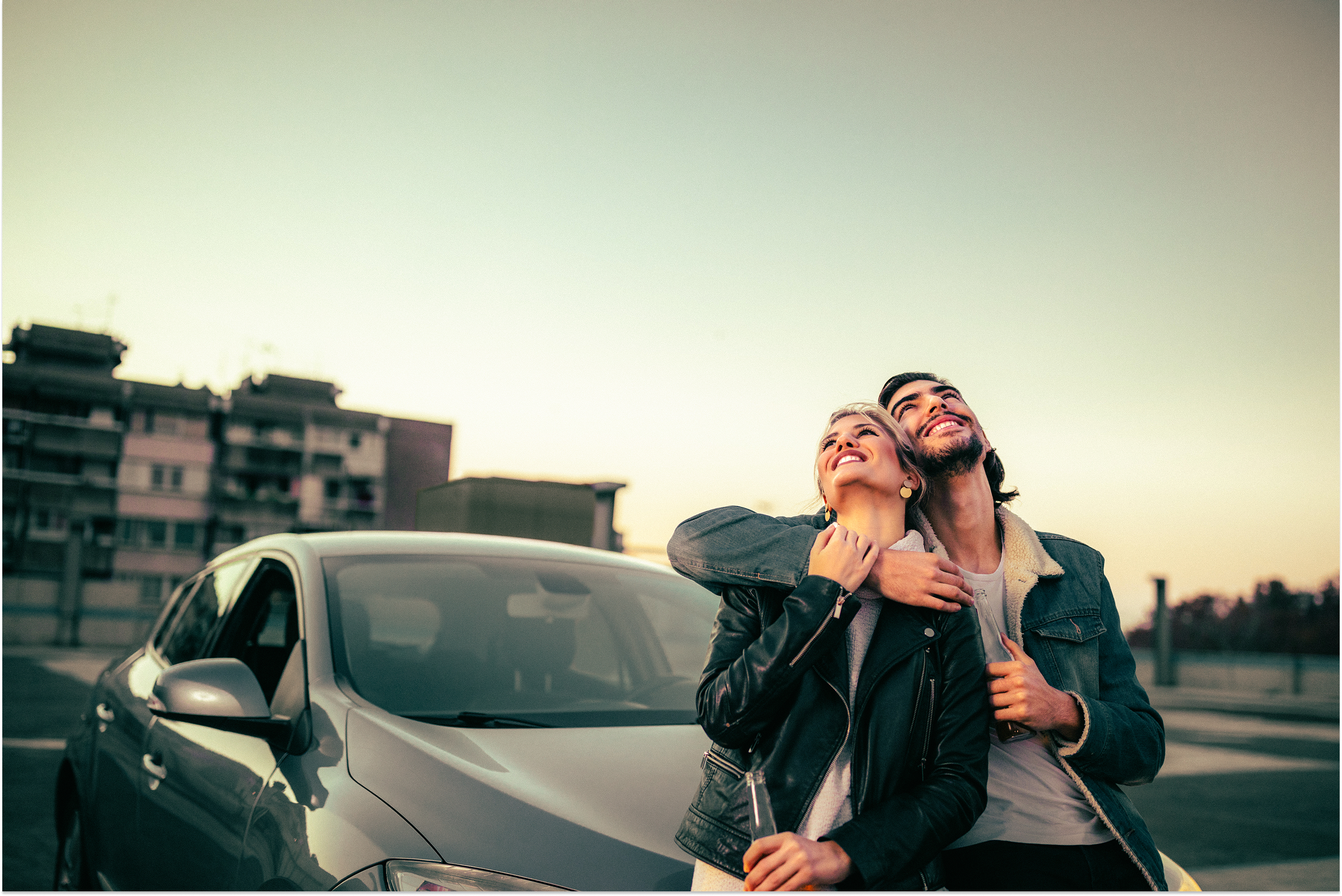 electric car scheme couple with a car