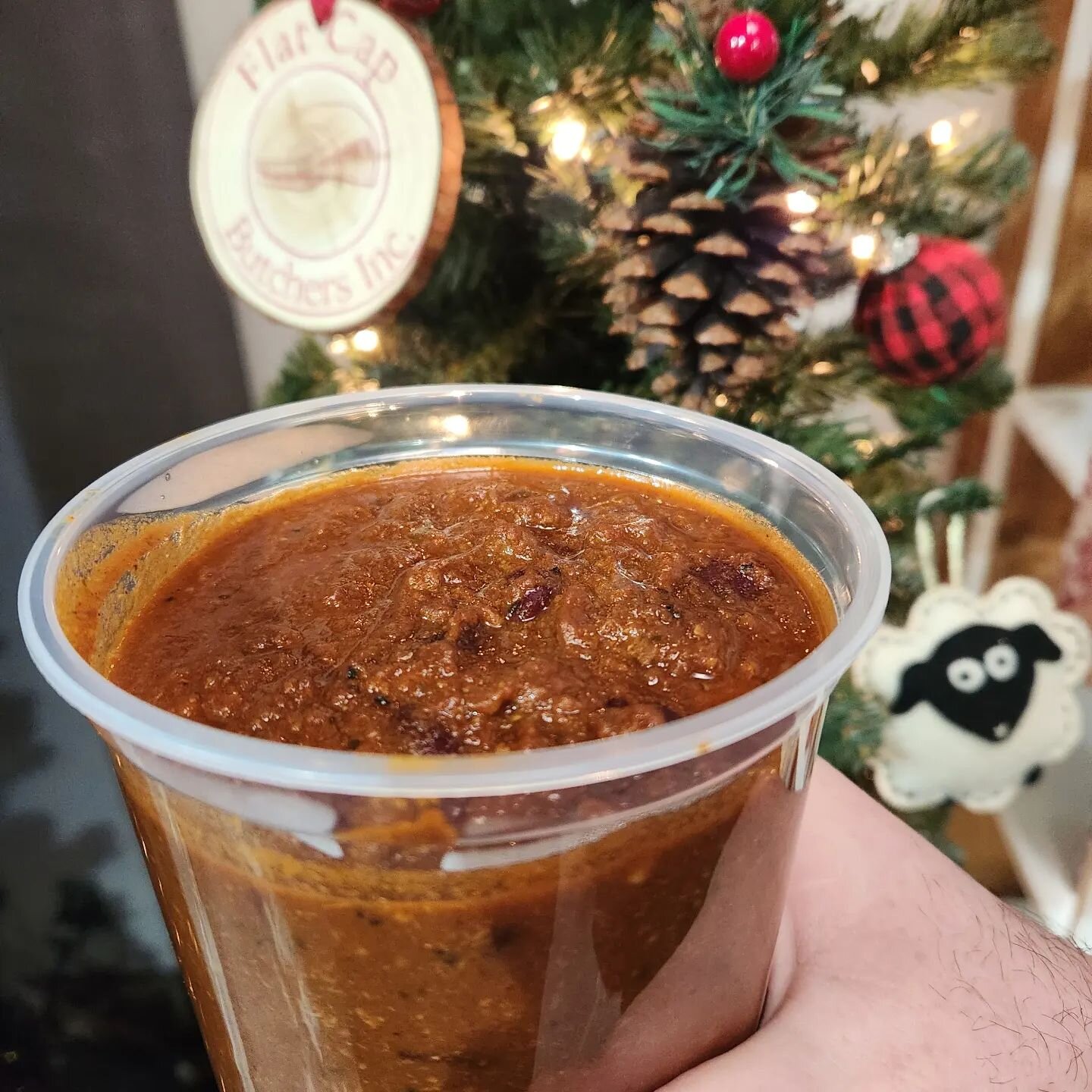 Tester batch of our homemade chili hitting the counter this week. Very limited supply but worth a try. We use extra Lean ground beef, and brisket, along with beer, 3 hot/mild varieties of peppers, tomatoes, cilantro, and a special blend of spices...a