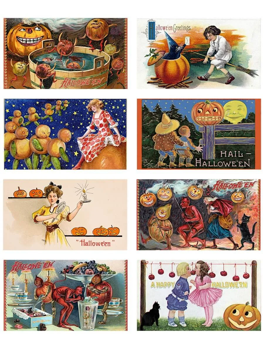 Antique Halloween postcard images for digital collage, digital scrapbooking, and creative graphic design.