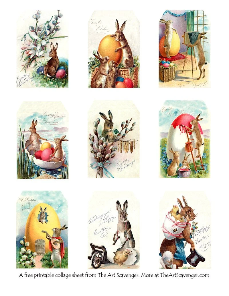 Easter Bunny Vintage Ephemera Gift Tags