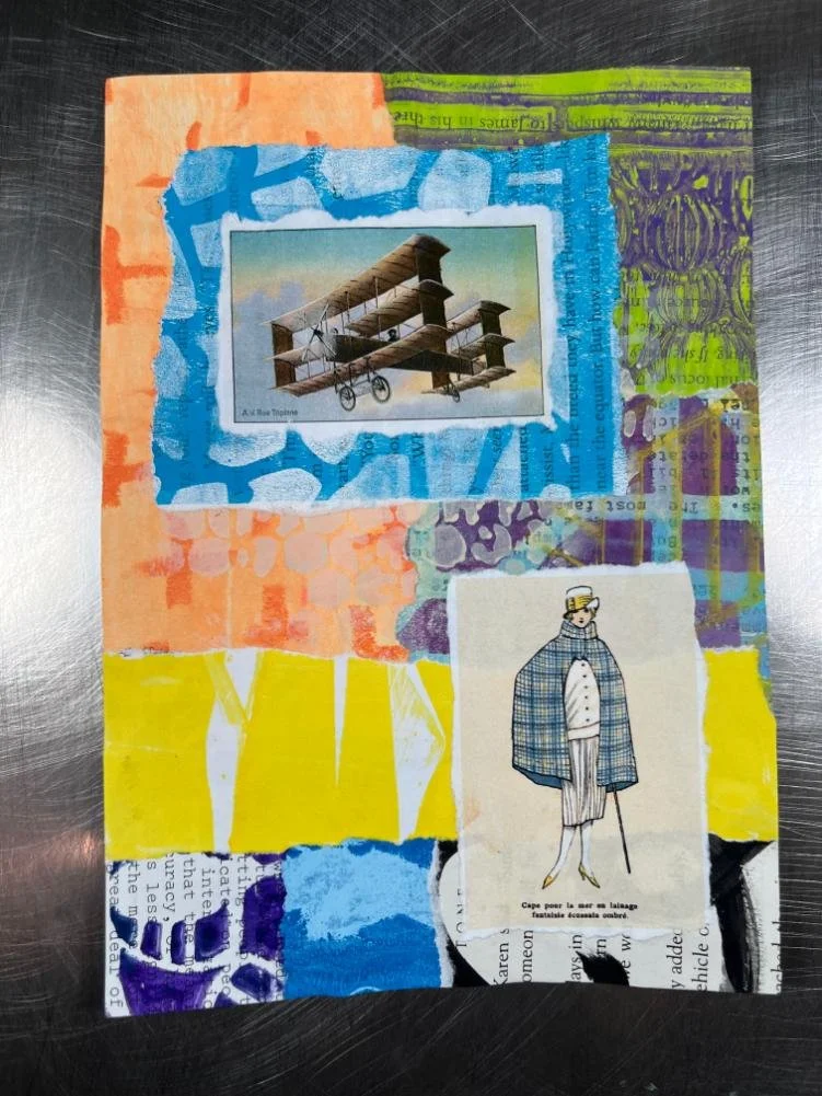 An art journal page made using a vintage fashion illustration collage image
