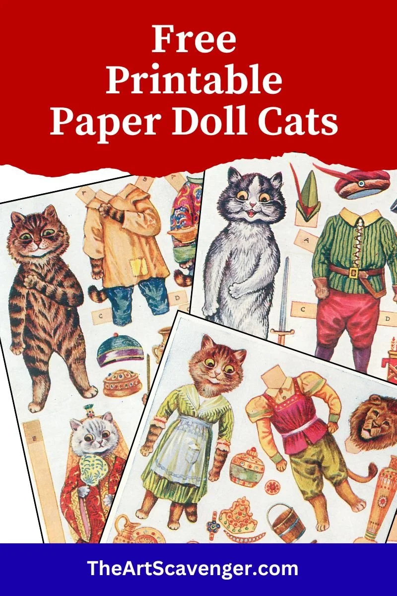 Vintage paper doll cat postcard printables from 1912