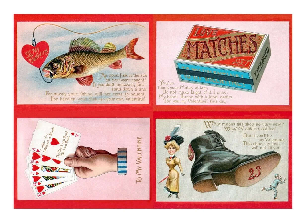 Vintage novelty Valentine cards printable for mixed media art