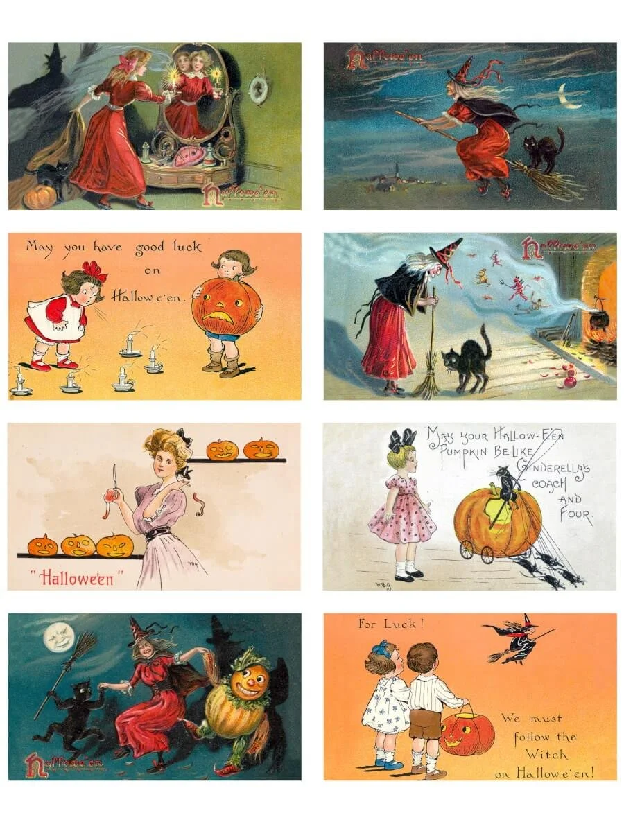 Old-Fashioned Halloween Magic: Free Vintage Postcard Collage Sheets to Print and Create With