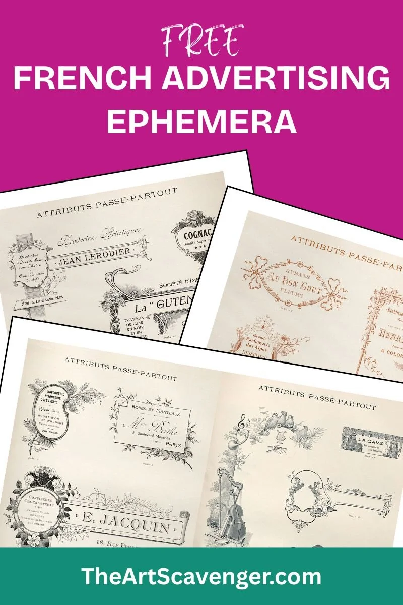 Vintage French advertising labels collage sheets from 1912 printable set