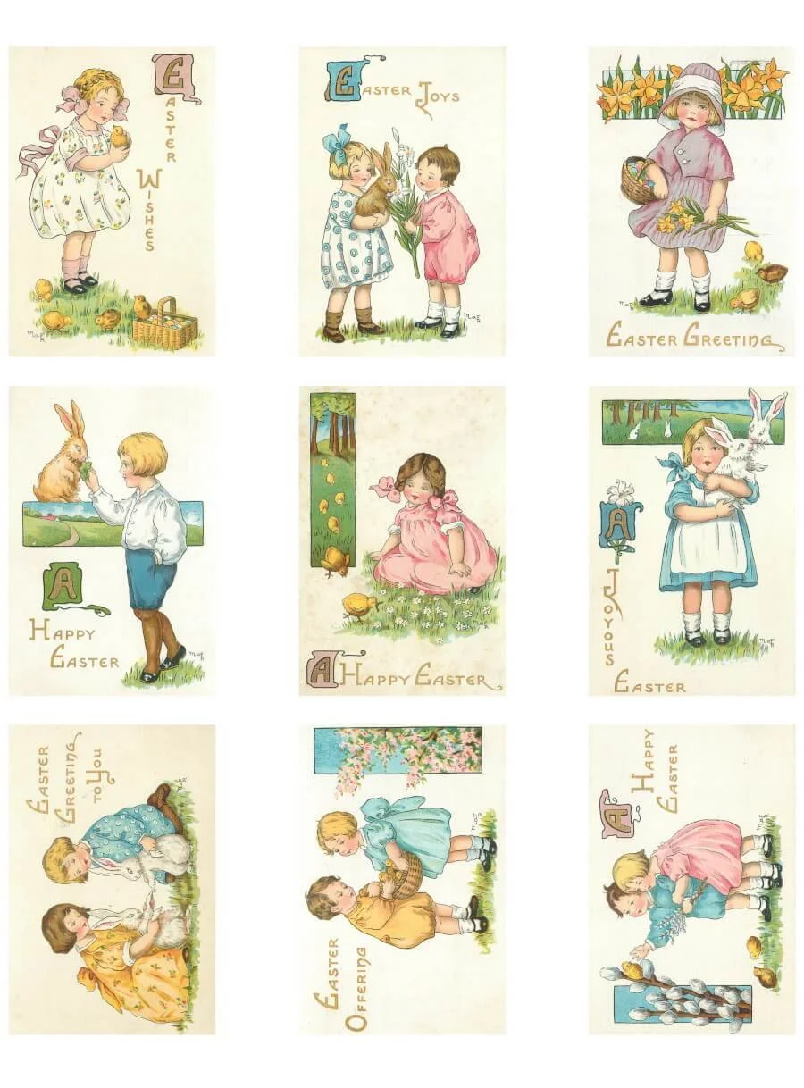 Free Vintage Easter Postcard Printables for Junk Journals &amp; Paper Crafts