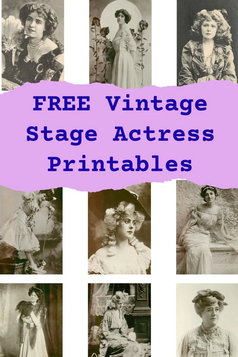 Early twentieth-century stage performer postcard images on free printable ephemera sheets.