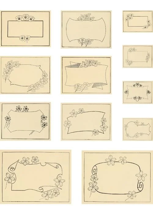 Vintage labels with floral designs