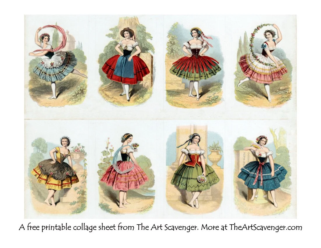 Free Printable Folk Dancer Collage Sheet for Art Journals and Mixed Media