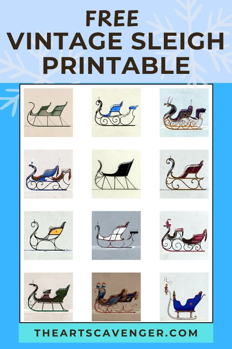 Vintage sleigh images for Christmas cards and holiday mixed media crafts.