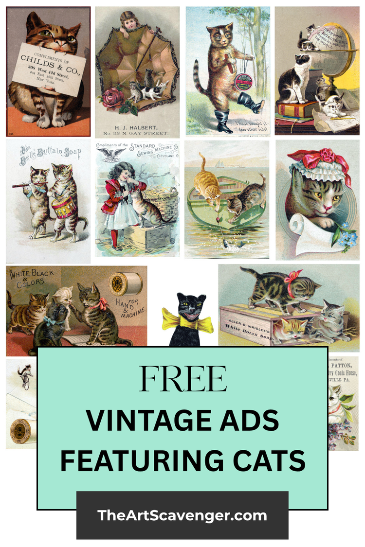 Free Printable Vintage Cat Ads – Whimsical Ephemera for Junk Journals ...