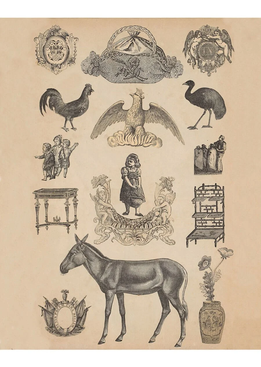 19th-century collage images arranged on a printable sheet