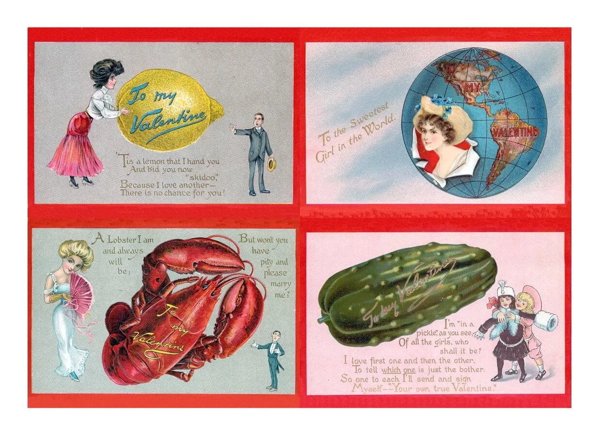 Playful antique Valentine illustrations for creative journaling