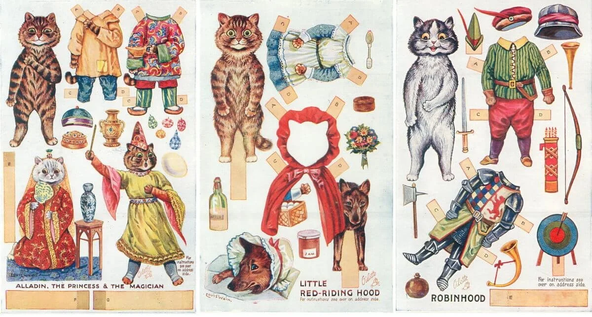 Vintage anthropomorphic cat postcard printable for junk journals