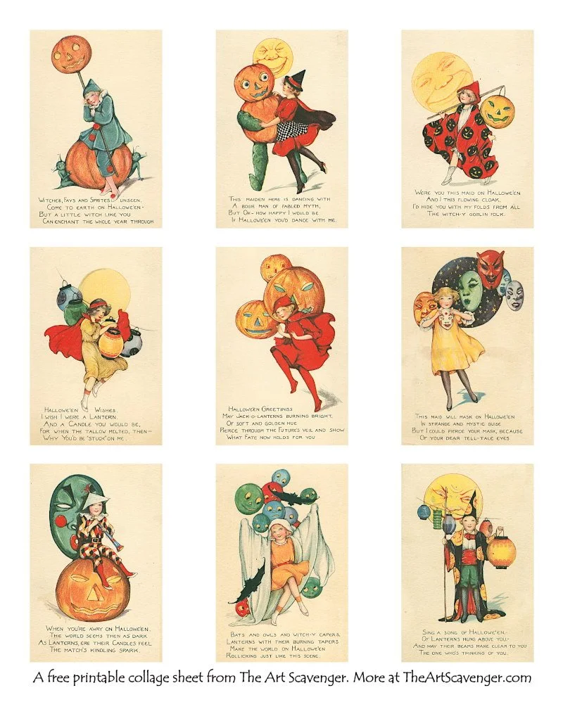 Free vintage Halloween ephemera printable journal cards and tags