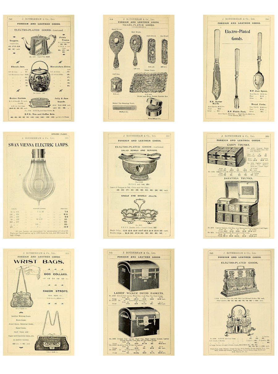 Free printable 1904 household goods catalog collage sheet with antique engravings