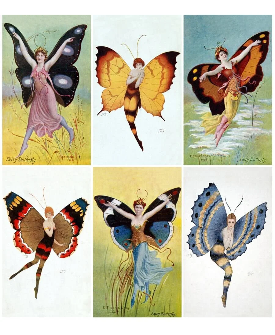 Free Printable Butterfly Fairy Ephemera from Vintage Postcards