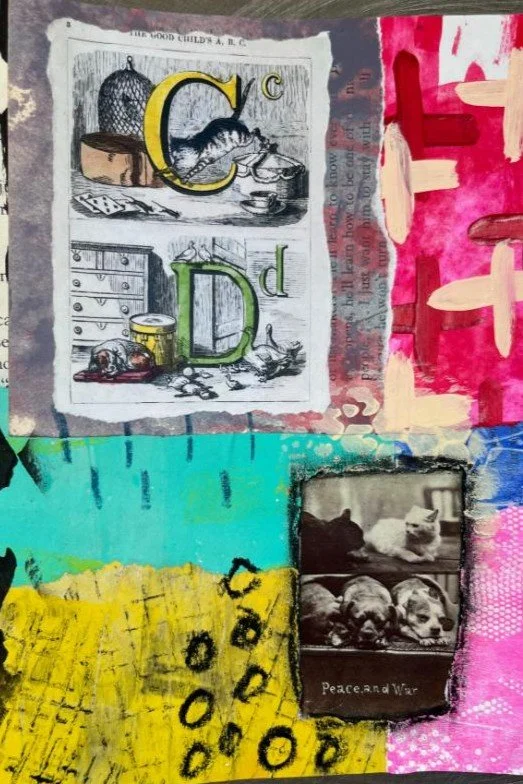 An art journal page idea using a vintage alphabet book illustration
