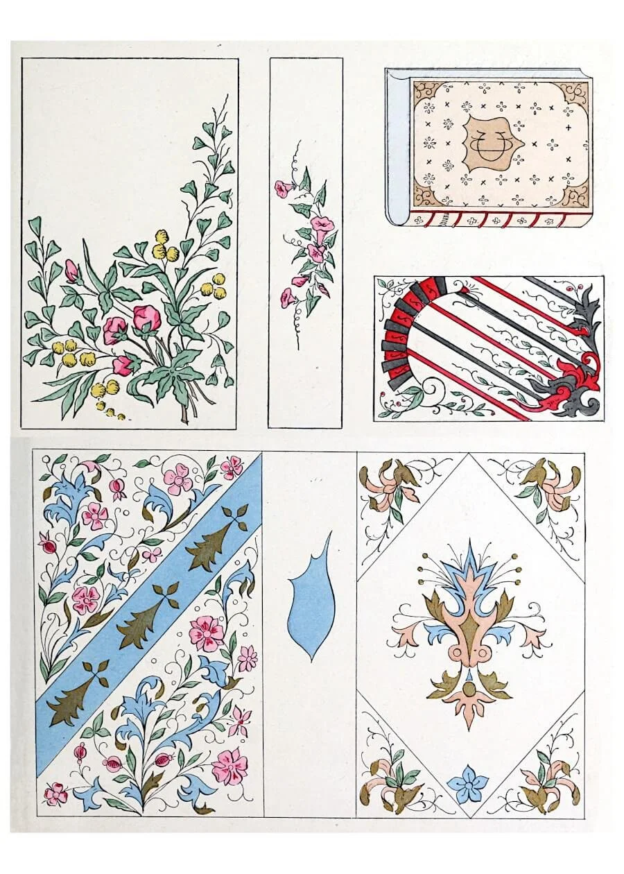 Vintage 1892 decorative illustrations arranged as printable journal embellishments