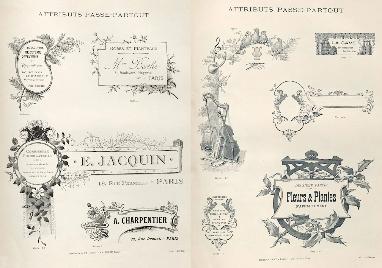 Antique French typography banners and labels for junk journaling