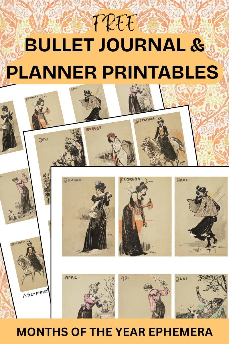 Monthly ephemera printables for bullet journal and planner spreads
