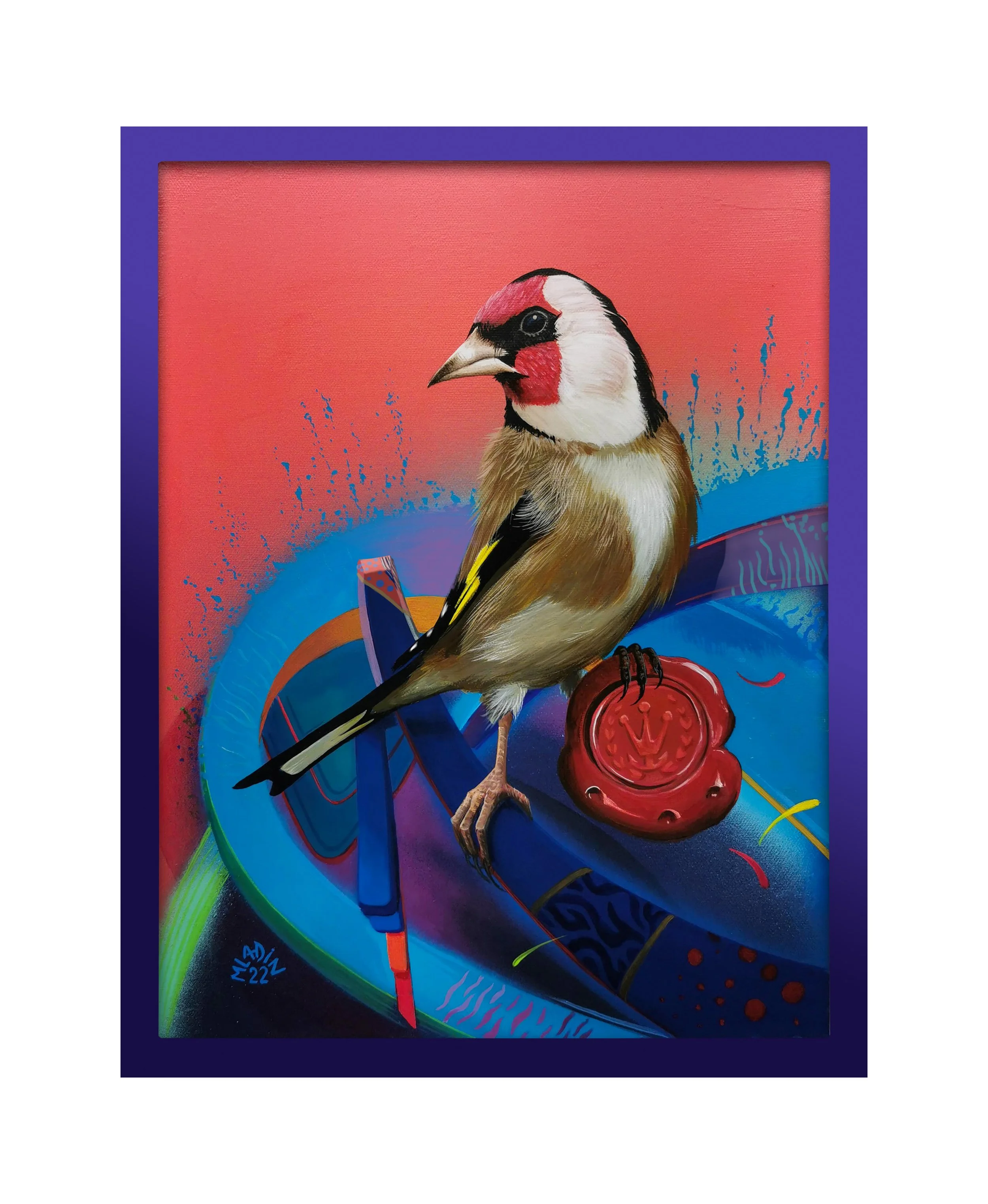 Goldfinch goes "Royal" - framed blue