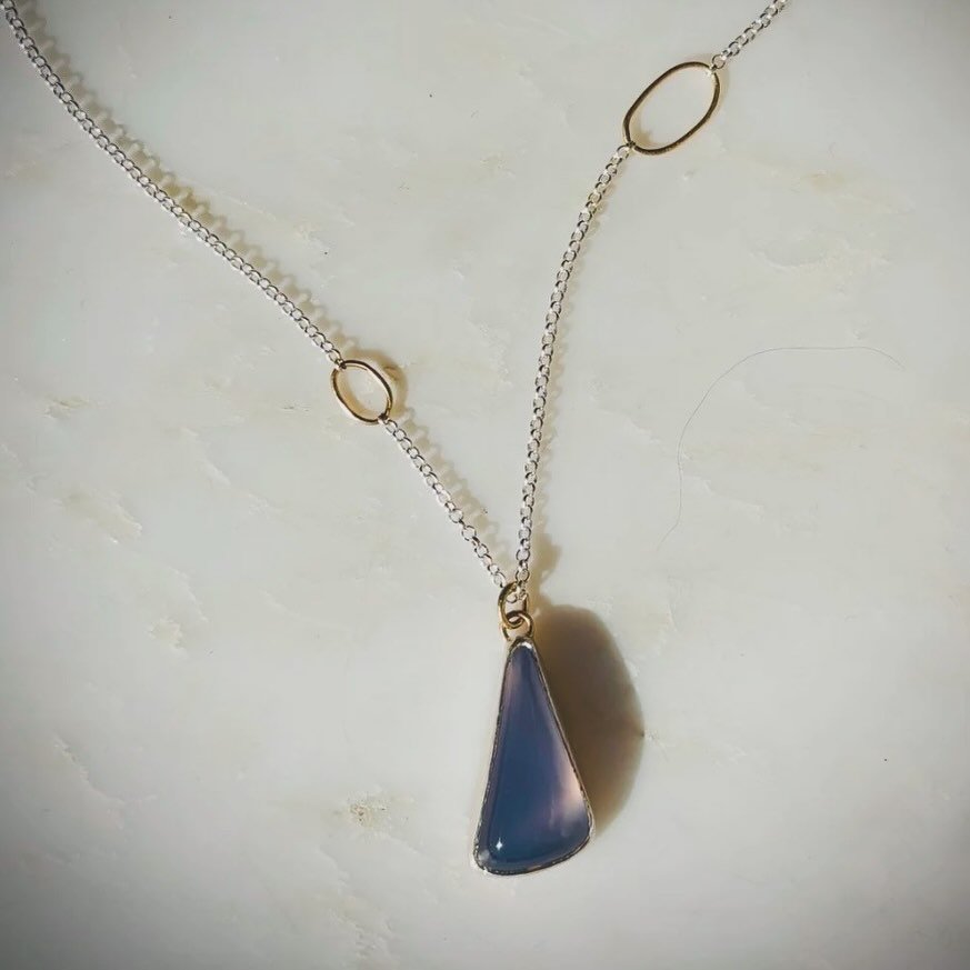 This beautiful Chalcedony pendant has found its new home. 💙
Chalcedony is a stone of emotional balance&mdash;soothing and calming the mind, promoting peace, and bringing harmony to mind, body, and spirit.

I have more lovely Chalcedony stones in my 