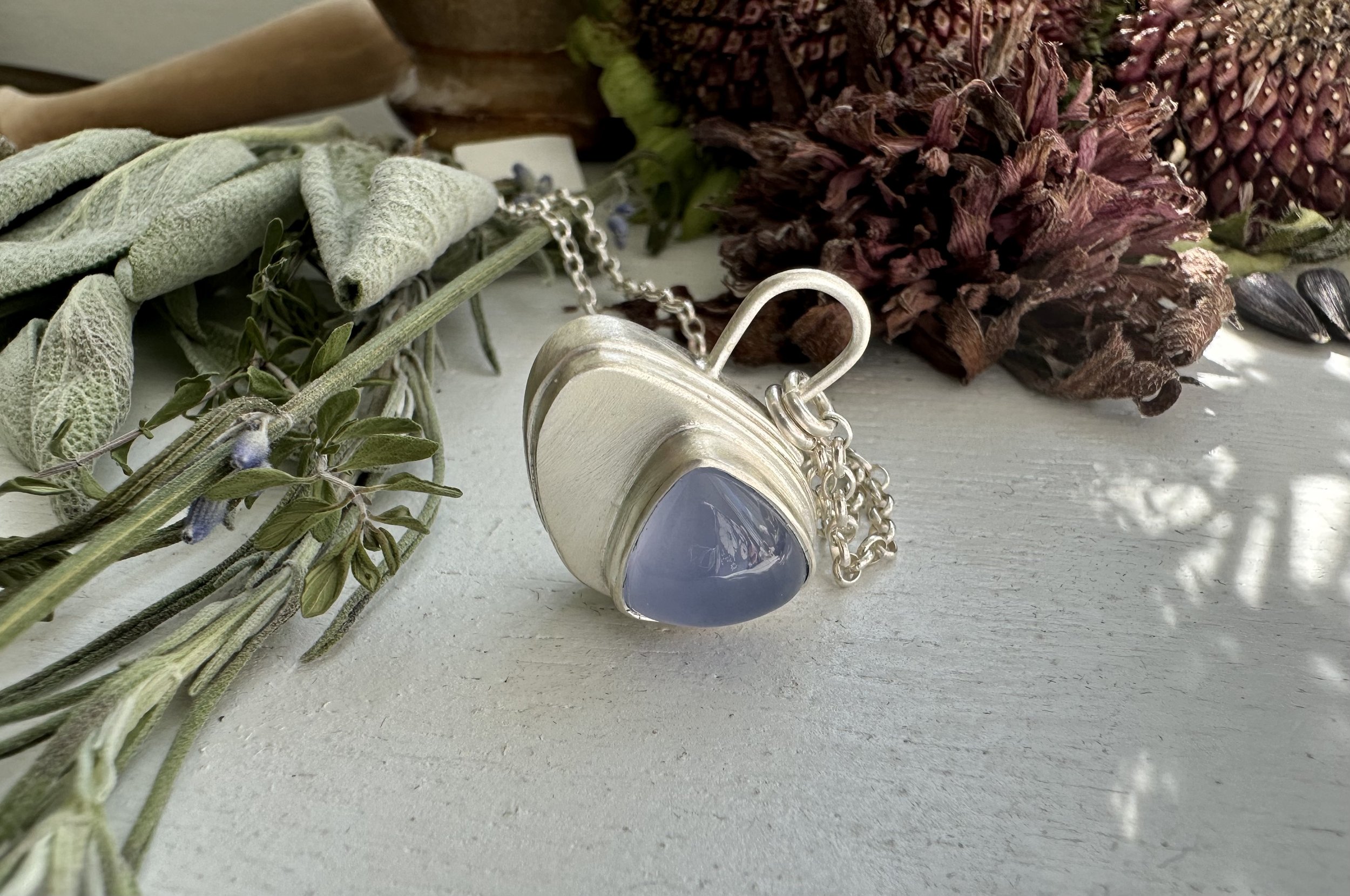 Thoughts Collection - Blue Chalcedony Necklace -Specimen No. 1012