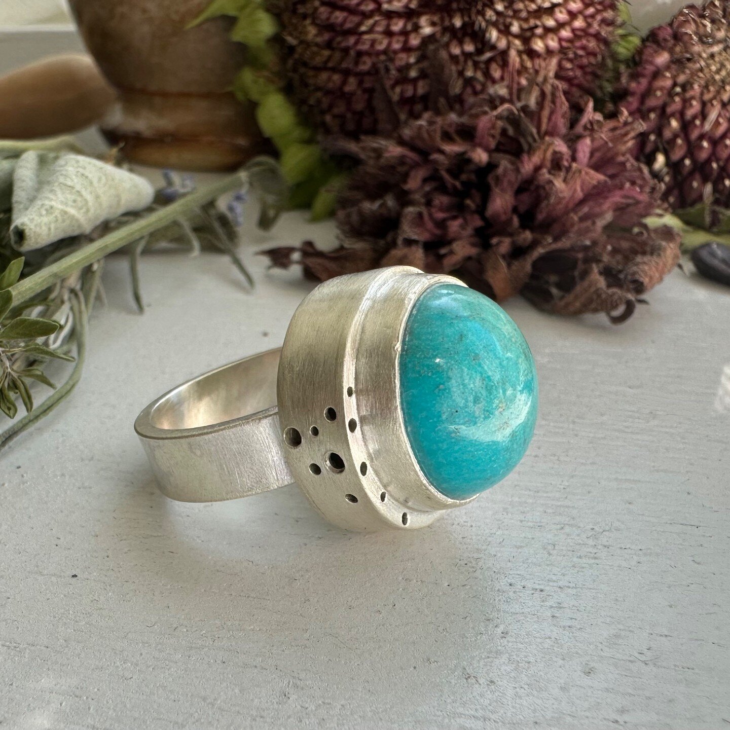 Hollow form love. Turquoise set in sterling silver. #silver #silversmith #silverring #metalsmith #statementring #oneofakindring #artisanjewelry #turquoisejewelry #turquoisering