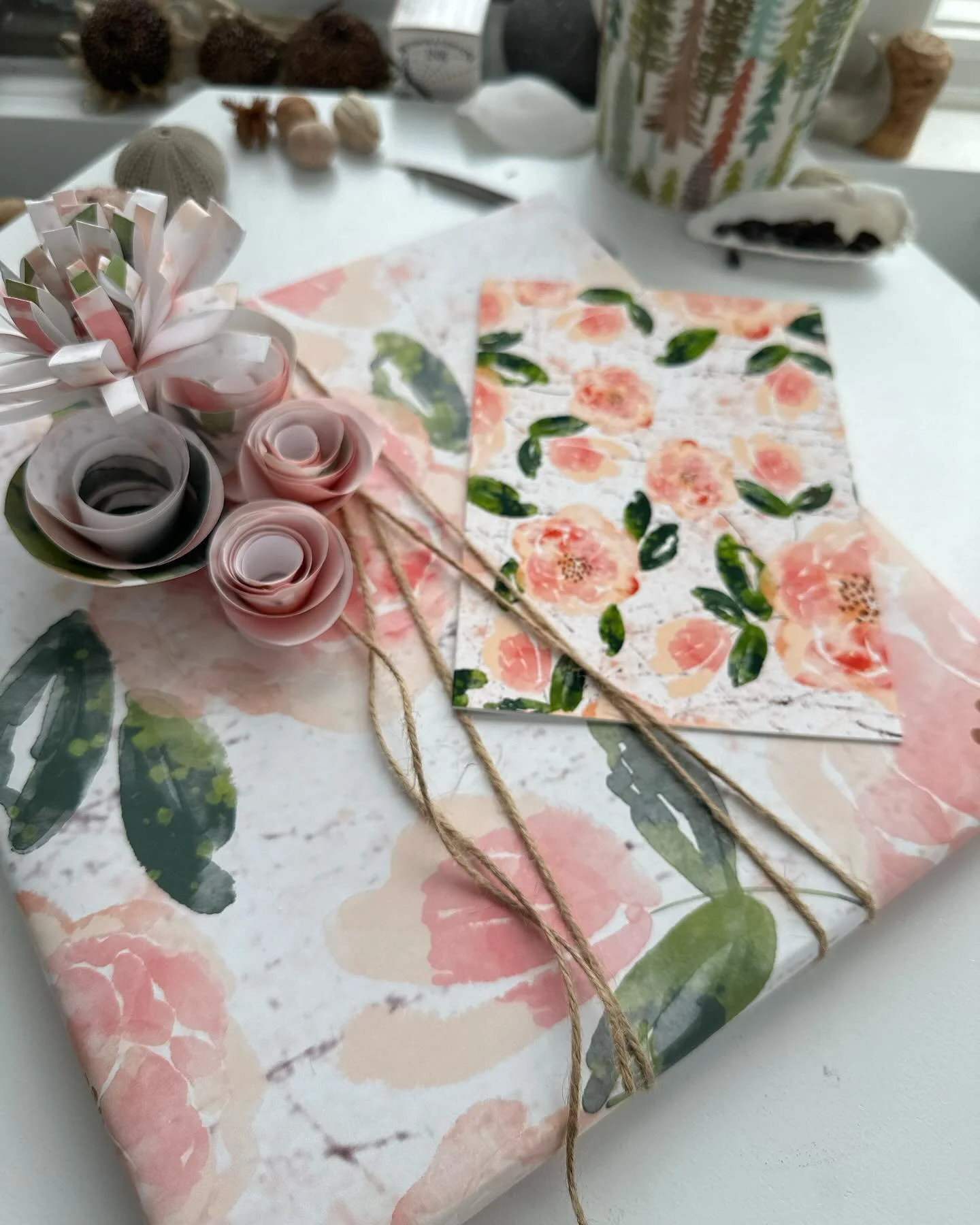 Original watercolor designs turned into wrapping paper and stationery. Turn your scrap pieces of wrapping paper into flowers for that little added touch. #watercolorartwork #wrappingpaper #wrappingpaperdesign #giftwrapping #giftwrap #giftwrappingidea