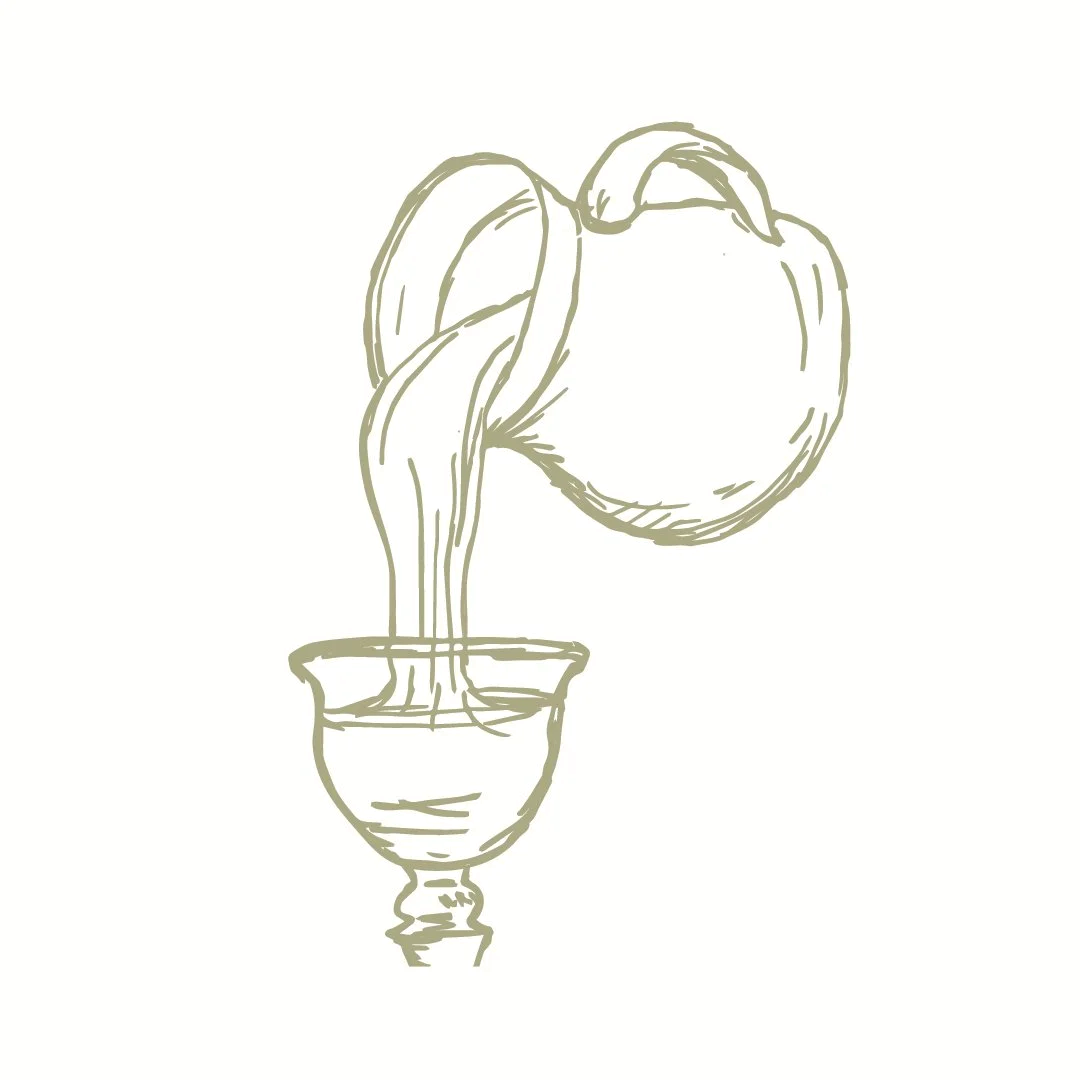 Line drawing of a vessel pouring liquid into cup