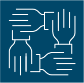 Arms with hands holding each others on the wrist forming a square