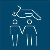 Two older persons and a protective hand above them