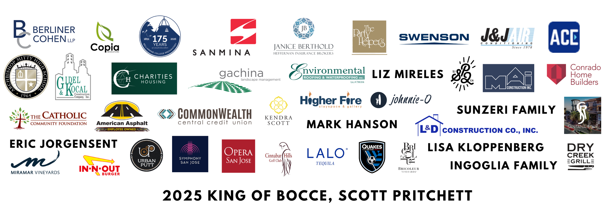 Logos of all the sponsors of the 2025 Bocce Tournament