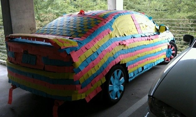  Cover a coworker's car with sticky notes! 