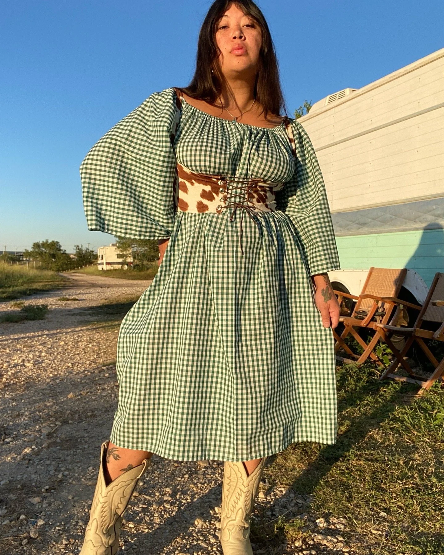 Camilla Green Gingham Midi (S-L) — Lady Friend TX