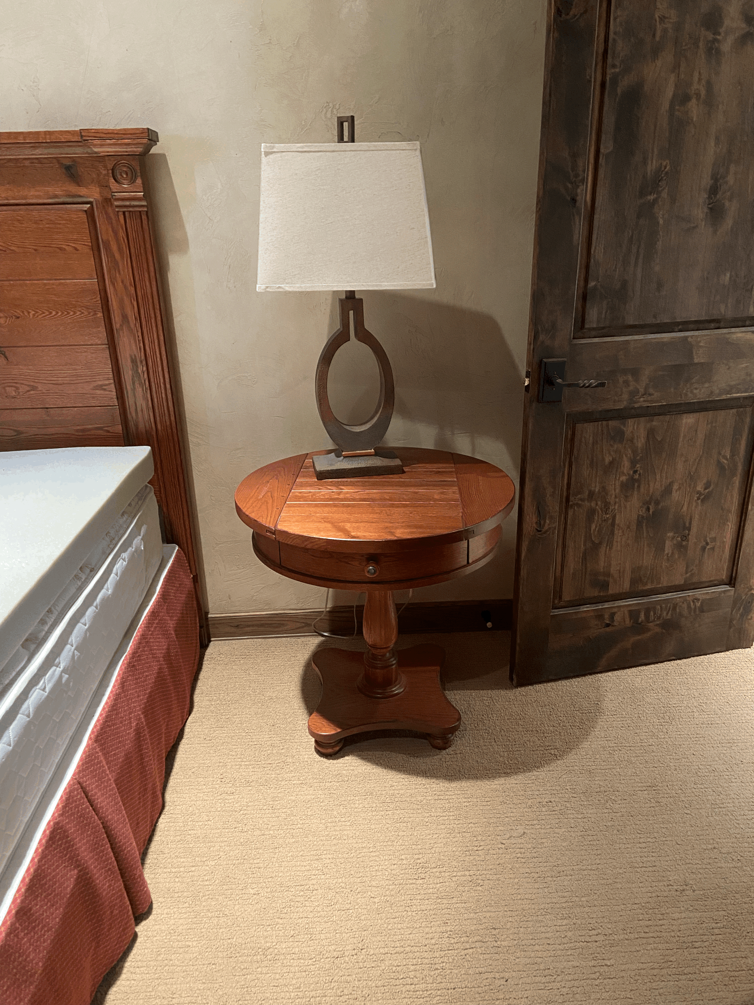 Warm Oak Round Bedside Table
