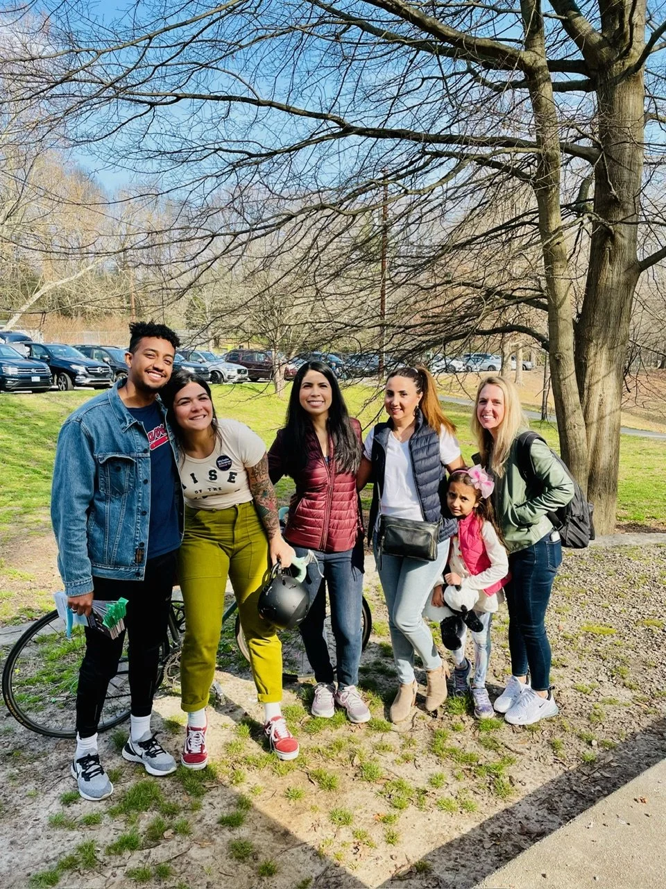 Group of volunteers with Michelle ready to knock doors.