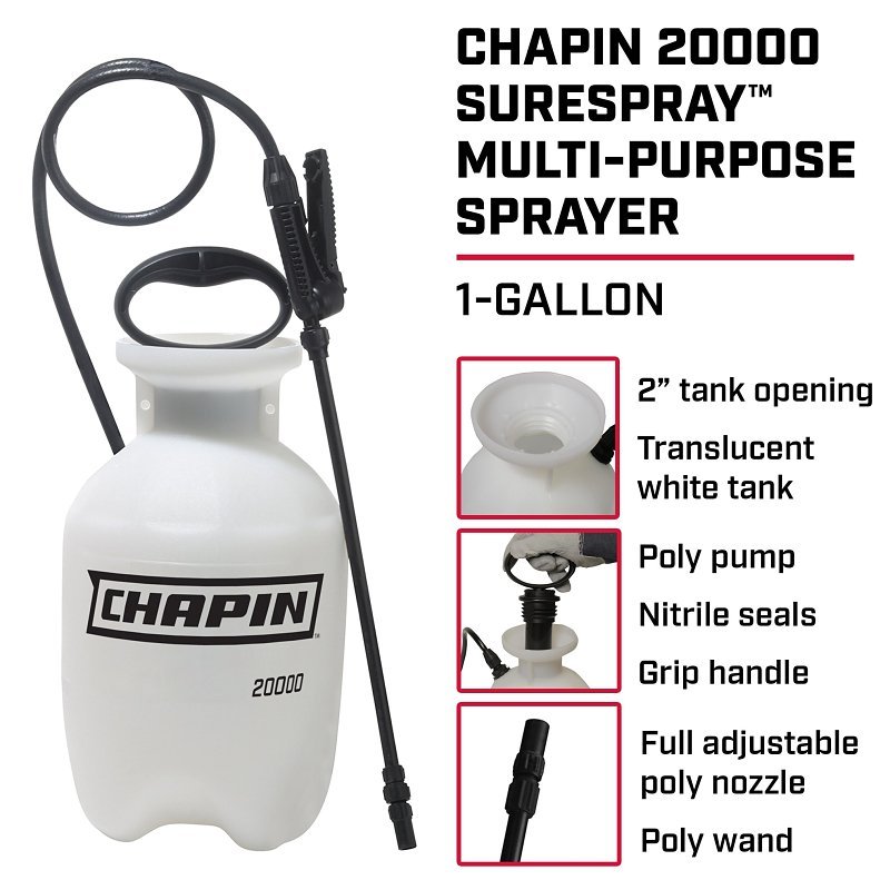 Chapin 20000 Handheld Sprayer, 1 gal Tank, Poly Tank, 34 in L Hose, White