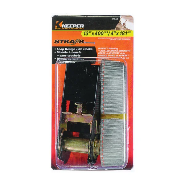 Keeper 85512 Tie-Down, 1 in W, 13 ft L, Polyester, Gray, 400 lb