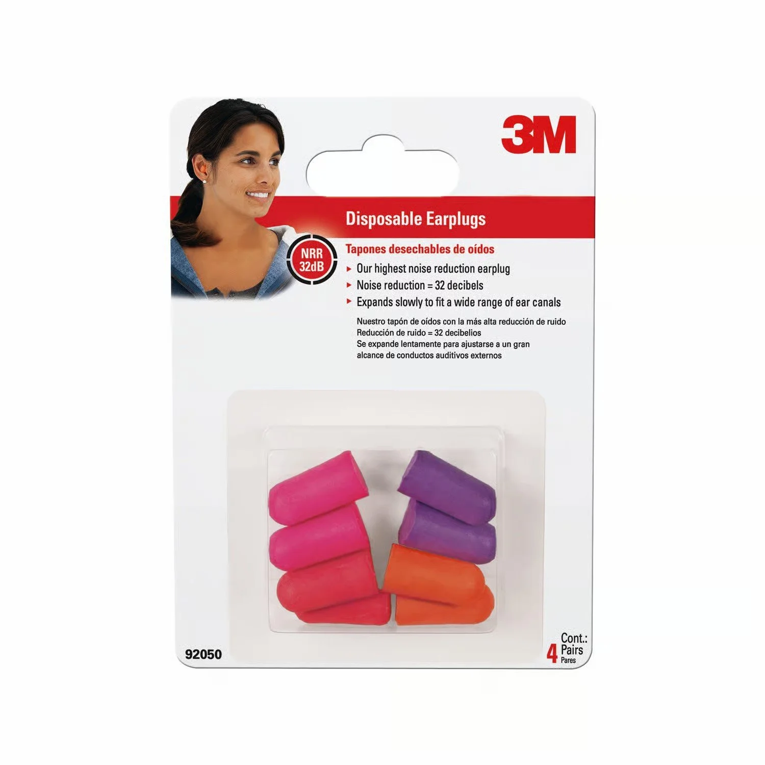 3M 92050H4 Disposable Ear Plugs, 32 dB NRR, Tapered, Round, One-Size Ear Plug, Foam Ear Plug, Assorted/Orange Ear Plug