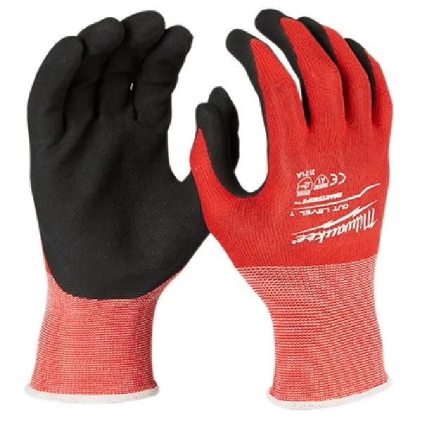 Milwaukee 48-22-8902 Work Gloves, Unisex, L, 7.53 to 7.73 in L, Nitrile, Red
